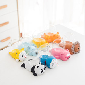 Vaso Decorativo Creativo per Piante Idroponiche, Vaso in Vetro Trasparente per Coltura in Acqua, Ornamento in Ceramica a Forma di Panda - Product Image 2