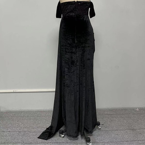 Vestido de Noche Largo con Lentejuelas, de un Solo Hombro, sin Tirantes, con Cintura Natural, Elegante, con Cola de Pez y Abertura, para Banquete - Product Image 4