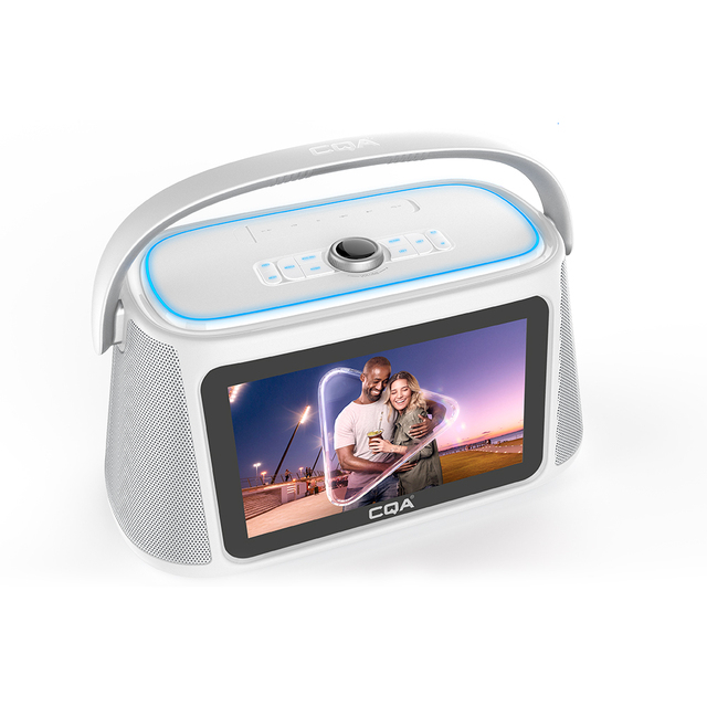 CQA P10 Screen Karaoke Speaker,Dual 4''inch WiFi Connectivity Smart Android Speaker with 10.1 Inch Touch Screen