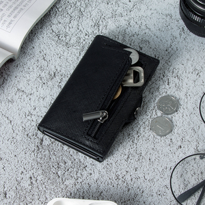 Newest Saffiano Genuine Leather Credit <b>Smart</b> Aluminum <b>Wallet</b> RFID Business Credit Card Credit <b>Smart</b> Card Holder Pop up <b>Wallet</b> - Product Image 3