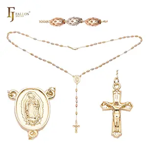 Z54190168 FJ法伦时尚珠宝意大利瓜达卢佩圣母天主教十字念珠项链14k金样可用