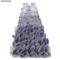 Tissu de dentelle française haut de gamme 3D à motifs de feuilles perlées, broderie florale appliquée, tissu de dentelle lourdement perlé pour robes de soirée