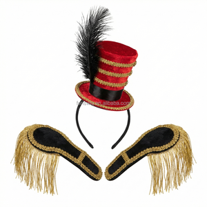 Mini chapeau de cirque, costume de cirque, bandeau à plumes pour Halloween, épaulettes cérémonielles d'Halloween, épaulettes à pompons - Product Image 1