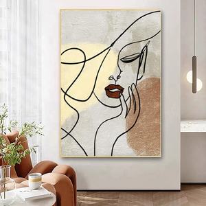 Décor à la maison grande taille moderne <span class=keywords><strong>blanc</strong></span> texturé mur Art toile à la main lignes dame nordique abstrait Art peinture à l'huile - Product Image 4