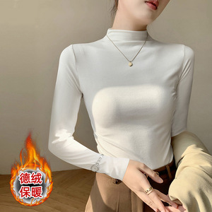 High Neck <b>Base</b> <b>Layer</b> Shirt <b>Long</b> <b>Sleeve</b> Warm Solid Color Women's T-Shirt Autumn Winter Wear - Product Image 1