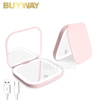 Miroir de maquillage LED portable pliable, écran tactile intelligent, rechargeable, avec logo personnalisé, miroir de poche LED