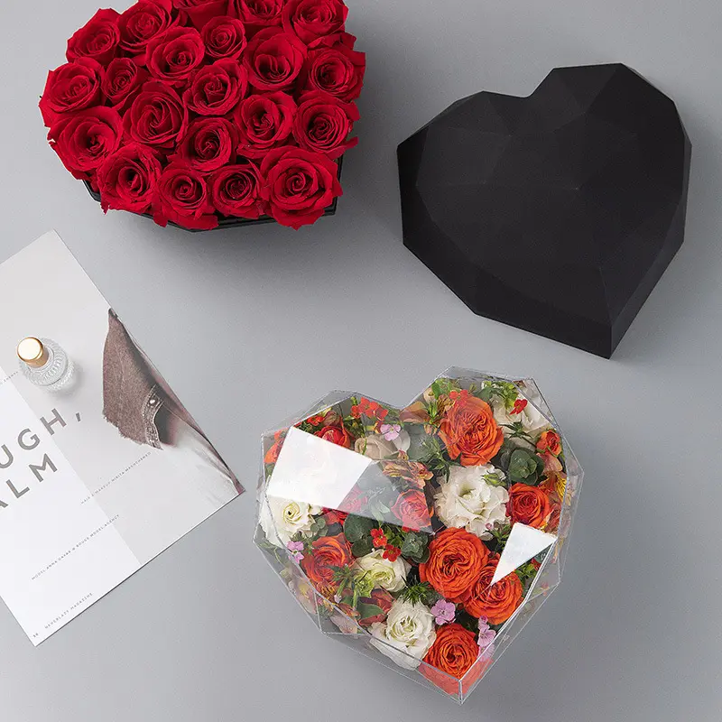 Kotak Hadiah Transparan Akrilik, Kotak Berbentuk Hati untuk Hadiah Hari Valentine Mawar