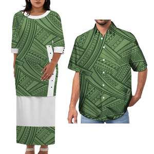 2025 nuove coppie abbinate <span class=keywords><strong>vestito</strong></span> Puletasi e camicia hawaiana Plumeria polinesiana tribale abiti da donna 2 pz Set - Product Image 3