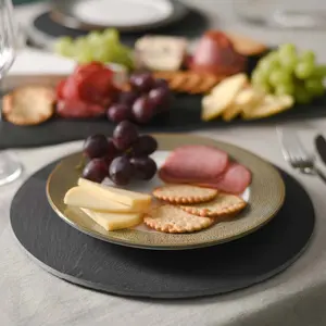 10 X 10 Inch 3 Pieces Slate Cheese Boards Round Black Stone Plates Placemats Gourmet Serving Tray