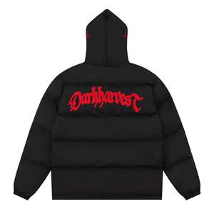 Veste matelassée d'hiver unisexe, grande taille, épaisse, tendance, avec logo personnalisé brodé, imperméable, à capuche, fermeture éclair, décontractée pour l'extérieur - Product Image 3