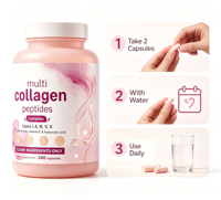 Capsules de collagène multi-peptides en marque privée OEM pour la peau, les cheveux, les ongles et les articulations