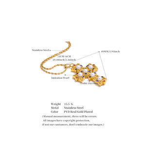 जिनयू 1697 2025 आकर्षण स्टेनलेस स्टील क्लासिक लोकप्रिय आभूषण विंटेज सिम्युलेटेड मोती जिरकॉन क्रॉस पेलेंट गोल्डन हार - Product Image 6