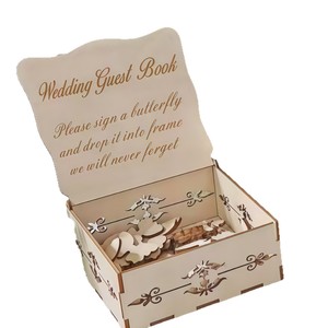 <b>Wooden</b> Butterfly Wedding Guestbook Sign-In Frame With Heart <b>Box</b> Decorative Craft Tabletop Floral Design Diy Wedding Signs - Product Image 5