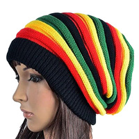 Gorro Rasta de Moda Bob Marley, Estilo Reggae Jamaicano, Multicolor, con Rayas, Gorro Holgado, Gorro de Lana, Gorro Rasta para Mujer
