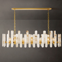 Lámpara de Techo Colgante Rectangular Moderna de Lujo en Cobre Dorado, Altura Ajustable, Base para Bombilla E14 LED, para Decoración de Sala de Estar