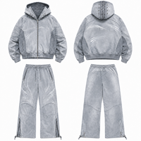 Ensemble de survêtement homme en molleton bouclette avec applique strass personnalisée, effet délavé, coupe oversize, pantalon de jogging, fabrication OEM