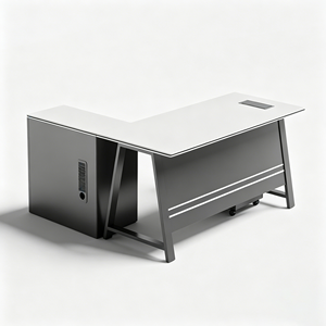 Escritorio Ejecutivo Moderno en Forma <span class=keywords><strong>de</strong></span> L con Gabinete <span class=keywords><strong>de</strong></span> Almacenamiento, Mesa para Computadora con Superficie <span class=keywords><strong>de</strong></span> Madera y Estructura Metálica, Mueble <span class=keywords><strong>de</strong></span> Oficina - Product Image 2