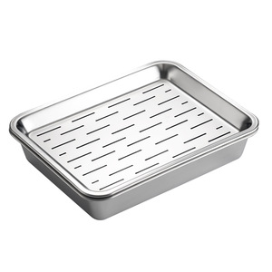 Stainless Steel Perforated Draining Tray 304 Rectangular Kitchen Serving Tray For Food Prep And Drainage - Product Image 1