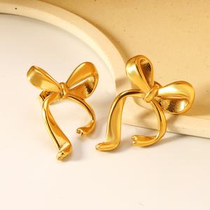 Pendientes de Acero Inoxidable con Nudo de Mariposa Irregular de Alta Calidad, Joyería Chapada en Oro de 18k, Lindos Pendientes con Lazo de Cinta - Product Image 4