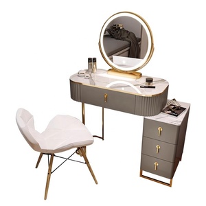 Tocador de maquillaje de tocador de lujo de cristal moderno multifunción blanco para niñas con espejo LED para dormitorio - Product Image 6