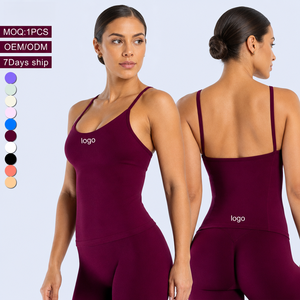 Custom Logo Seamless U Neck Thin Spaghetti Strap <b>Women</b> Yoga <b>Tank</b> <b>Top</b> Breathable Scoop Neck Bra Gym Workout Fitness Active Wear - Product Image 1