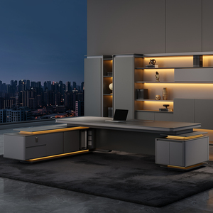 Scrivania Direzionale Moderna in MDF, Scrivania Grande Estensibile con Striscia Luminosa per Ufficio Domestico, Design Minimalista di Lusso - Product Image 4