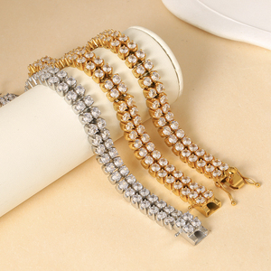 <span class=keywords><strong>Pulsera</strong></span> <span class=keywords><strong>de</strong></span> Joyería <span class=keywords><strong>de</strong></span> Lujo, <span class=keywords><strong>Pulsera</strong></span> <span class=keywords><strong>de</strong></span> Tenis <span class=keywords><strong>de</strong></span> Doble Hilera con Circonitas, Chapada en <span class=keywords><strong>Oro</strong></span> <span class=keywords><strong>de</strong></span> <span class=keywords><strong>18</strong></span> Quilates, Joyería <span class=keywords><strong>de</strong></span> Acero Inoxidable <span class=keywords><strong>de</strong></span> Alta Calidad - Product Image 2