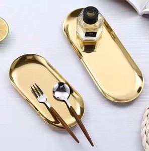 Plateau ovale en acier inoxydable doré de style nordique pour hôtel, présentoir à bijoux de luxe, organiseur de cosmétiques, plateau décoratif pour la maison - Product Image 3