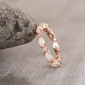 CAOSHI, joyería de latón, banda de promesa de ópalo imitado, anillos infinitos para mujer, anillo de ópalo de forma ovalada de Color dorado rosa y plateado para mujer - Product Image 6