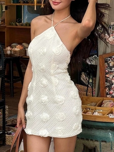 Elegante Vestido de Cóctel Blanco Asimétrico con Adornos Florales, Vestido Elegante y Hermoso para Mujer, <span class=keywords><strong>Vestidos</strong></span> Casuales de <span class=keywords><strong>Boutique</strong></span> - Product Image 3