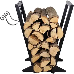 Firewood Holder Storage With Kindling Rack Heavy Duty Logs Holder Stand Fireplace Wood Stacker
