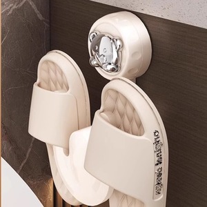 Support mural à ventouse pour pantoufles, couleur crème, avec bouton de vide pour rangement de salle de bain - Product Image 3