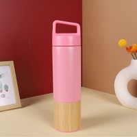 Kustomisasi grosir termos botol air teh bambu Stainless Steel 304 cangkir kopi mulut lebar Tumbler bambu dengan Infuser teh