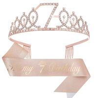 Set de Corona y Diadema de Cristal con Pedrería en Oro Rosa para Cumpleaños, Accesorios para el Cabello Unisex, Decoración para Fiestas