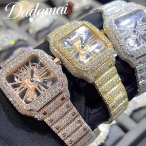 Nuovo Orologio da Uomo Automatico Quadrato Scheletrato Lussuoso Iced Out con Diamanti Moissanite Luminosi in Oro, Argento e Oro Rosa - Product Image 1