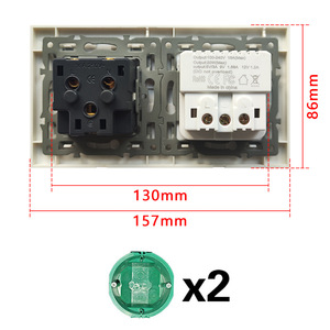 European Standard Double Socket 16A 250V With <b>Usb</b> Port 5V 2A For Mobile Charging Tempered Glass Panel - Product Image 1