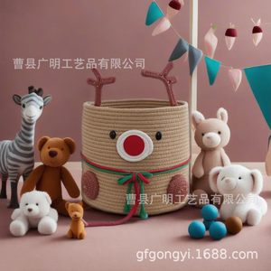 Christmas Reindeer Cotton Rope Woven <b>Storage</b> <b>Basket</b> Round Brown <b>Large</b> Capacity Clothing Organizer Home Decoration - Product Image 2