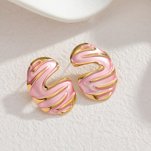 CAIOOCHE Boucles d'oreilles tendance en acier inoxydable plaqué or, forme ovale irrégulière, bijoux fins, cadeau Fête des Mères - Product Image 3