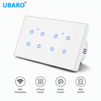 Interrupteur mural intelligent Wi-Fi standard UE 146 mm avec panneau en verre trempé, prise en charge de la commande vocale, fil neutre requis