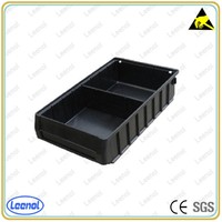 Caja organizadora de componentes ESD Leenol, caja de herramientas de plástico negra antiestática de PP/PVC, caja conductora negra para componentes electrónicos de línea de transporte.