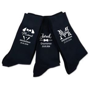 Custom Wedding Groomsmen <b>Socks</b> with Name, Date and Role, Personalized Black Crew <b>Socks</b> for Wedding Day, Party Souvenir Gift - Product Image 1