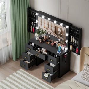 Tocador de montaje multifuncional americano, espejo de tocador inteligente blanco, pintura negra, espejo de suelo, escritorio de tocador - Product Image 3