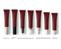 Tube cosmétique en plastique rouge vin givré de 15 g avec couvercle en alliage de zinc et tête en céramique, bouchon pompe à vide