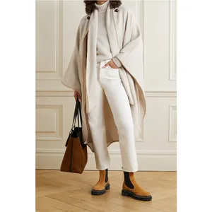 Модная Роскошная шерстяная накидка естественного цвета свободного кроя, вязаное дизайнерское Женское пальто из настоящей альпаки