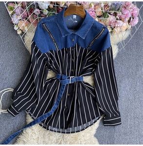 Spring New Casual Style Denim <b>Patchwork</b> Color Splicing Long Sleeve <b>Shirt</b> for Woman Fashion - Product Image 3