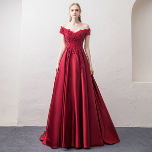 Off The Shoulder Burgundy Toast <b>Dress</b> Empire Waist <b>A</b> <b>Line</b> Evening Gown For Weddings Engagements Banquets - Product Image 2