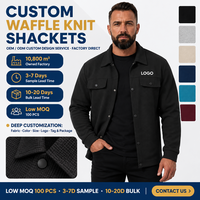 Chemise-veste personnalisée pour homme en tricot gaufré, col pointu, boutons-pression, poches à rabat sur la poitrine, poignets côtelés, poches latérales, couleur unie, OEM ODM