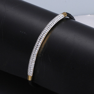European American Fashion 3Mm Rhinestone <b>Leather</b> Braided Magnetic Stainless Steel <b>Bracelet</b> For Women Gift Jewelry - Product Image 5