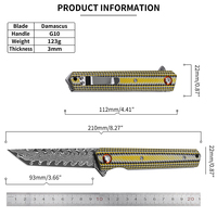 Couteau pliant de poche Damas, manche G10, tactique, pour camping, EDC, chasse, logo personnalisé, OEM