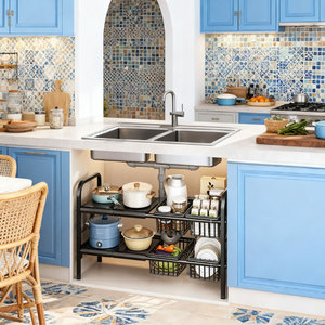 Kitchen 2-Tier Standing Metal Under Sink Organizer Adjustable Length Expandable <strong>Storage</strong> Holder for <strong>Home</strong> <strong>Storage</strong> <strong>Organization</strong> - Product Image 5